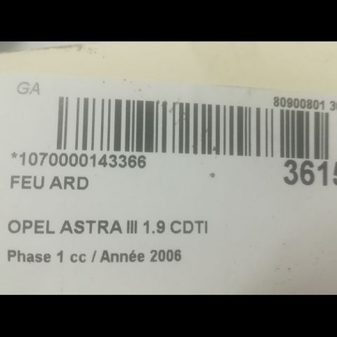 Feu arrière droit occasion OPEL ASTRA III ASTRA III Phase 1 2004-04-01->2006-12-31 1.9 CDTI 120ch 93190791 3
