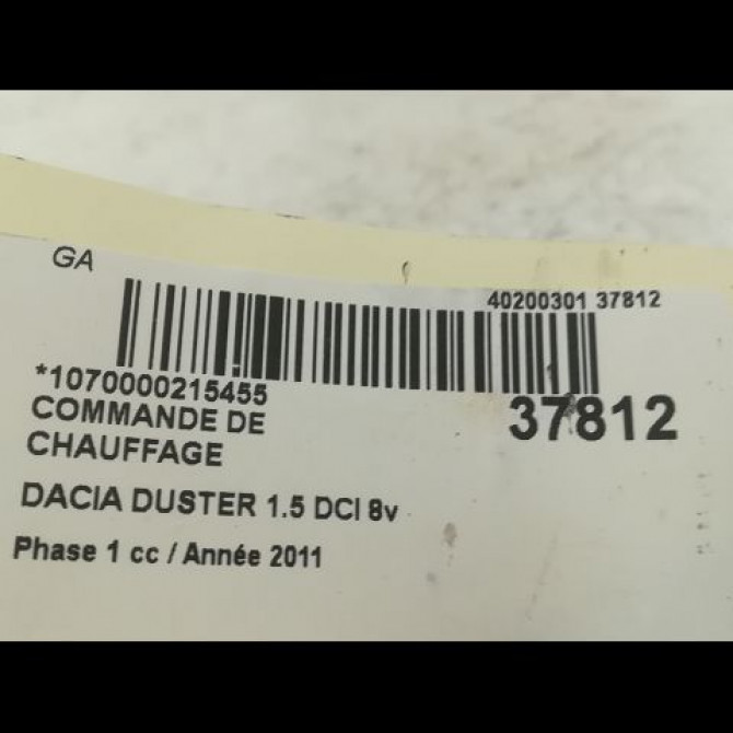 Commande de chauffage occasion DACIA DUSTER Phase 1 03-2010->12-2013 1.5 DCI 8v 110ch 6001551800 3