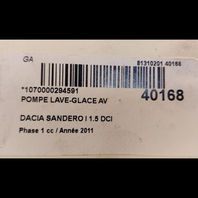 Pompe lave-glace avant occasion DACIA SANDERO I Phase 1 06-2008->10-2012 1.5 DCI 75ch 6001549444 3
