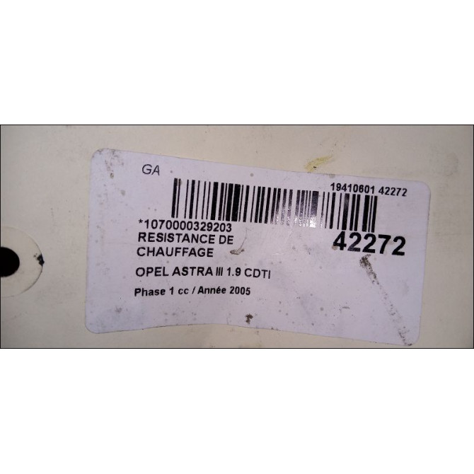 Resistance de chauffage occasion OPEL ASTRA III ASTRA III Phase 1 2004-04-01->2006-12-31 1.9 CDTI 120ch 93186248 3