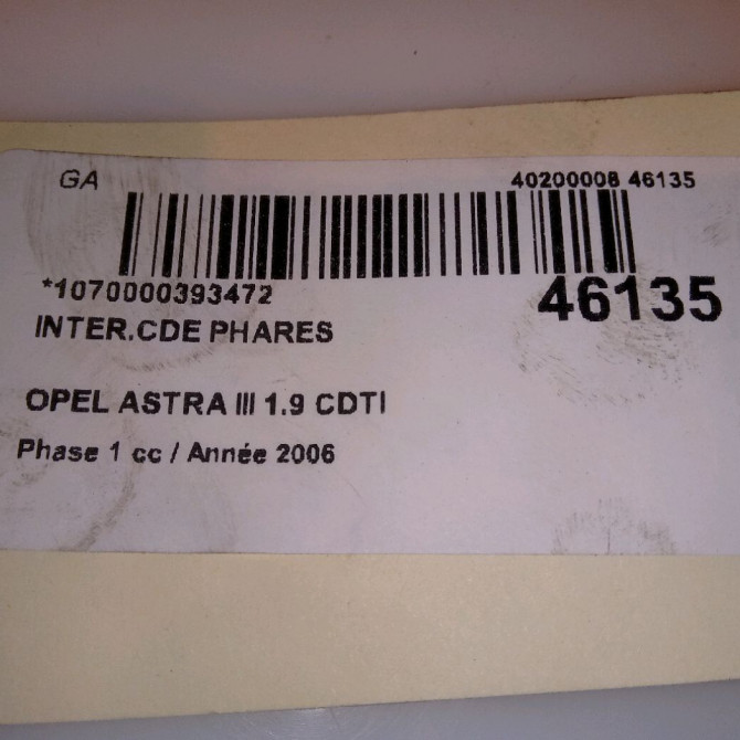 Interrupteur commande de phares occasion OPEL ASTRA III ASTRA III Phase 1 2004-04-01->2006-12-31 1.9 CDTI 120ch 13129642 5