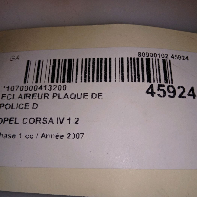 Eclaireur plaque de police d occasion OPEL CORSA IV Phase 1 09-2006->12-2010 1.2 TWINPORT 80ch 13251936 5