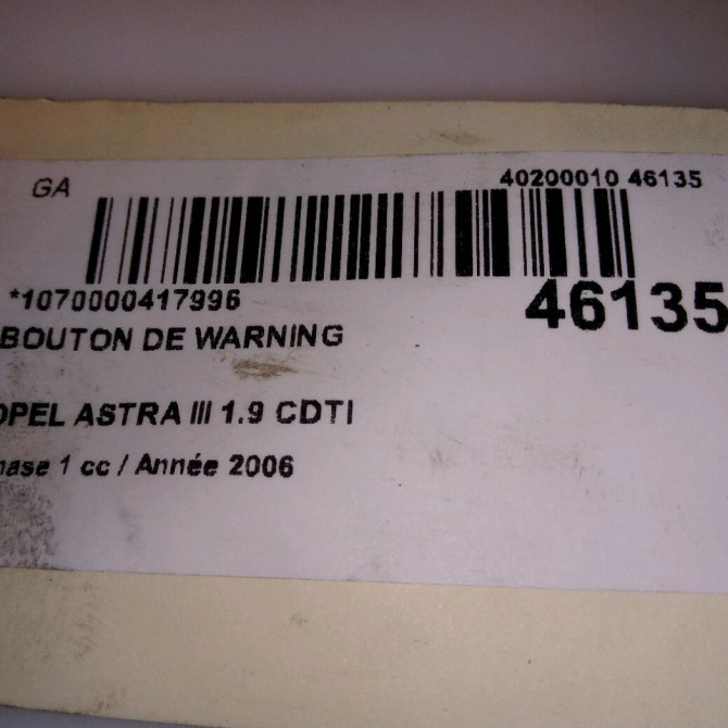 Bouton de warning occasion OPEL ASTRA III ASTRA III Phase 1 2004-04-01->2006-12-31 1.9 CDTI 120ch 13129293 5