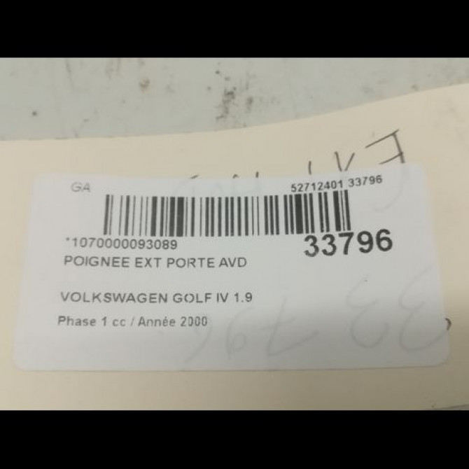 Poignee ext porte avd occasion VOLKSWAGEN GOLF IV GOLF IV Phase 1 1998-01-01->2005-06-30 1.9 TDI 90ch 3B0837207F3FZ 3