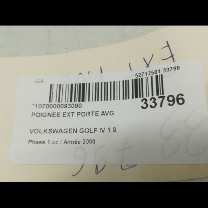 Poignee ext porte avg occasion VOLKSWAGEN GOLF IV GOLF IV Phase 1 1998-01-01->2005-06-30 1.9 TDI 90ch 3B0837207F3FZ 3