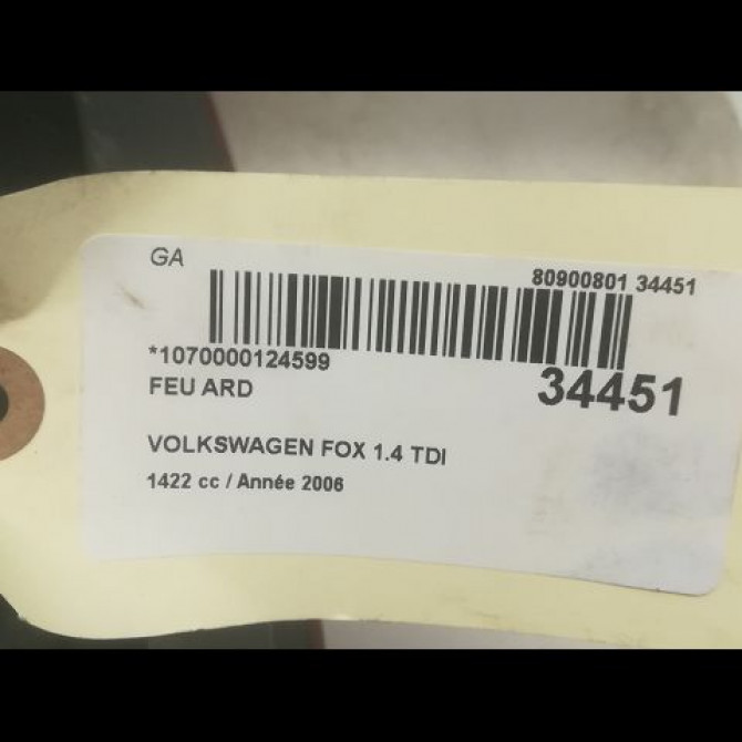 Feu arrière droit occasion VOLKSWAGEN FOX Phase 1 06-2005->09-2011 1.4 TDI 70ch 5Z0945112 3
