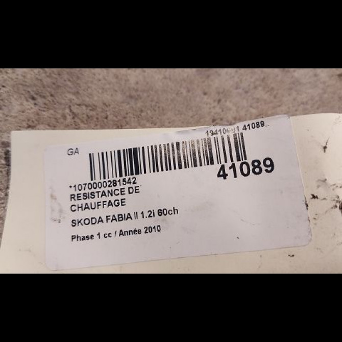 Resistance de chauffage occasion SKODA FABIA II Phase 1 05-2007->03-2010 1.2i 60ch 6Q0959263A 3