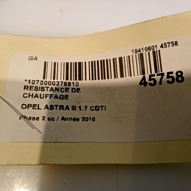 Resistance de chauffage occasion OPEL ASTRA III Phase 2 01-2007->04-2011 1.7 CDTI 110ch 93186248 4