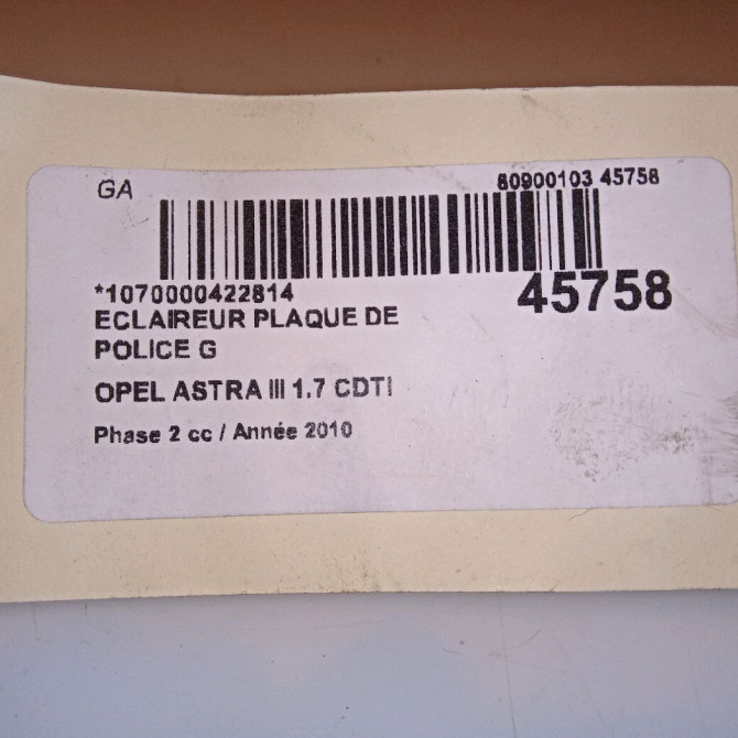 Eclaireur plaque de police g occasion OPEL ASTRA III Phase 2 01-2007->04-2011 1.7 CDTI 110ch 13251936 4