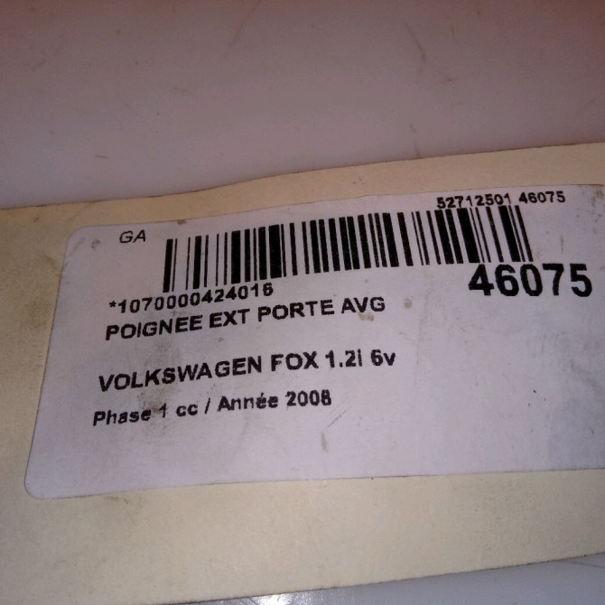 Poignee ext porte avg occasion VOLKSWAGEN FOX Phase 1 06-2005->09-2011 1.2i 6v 55ch 3B0837207F3FZ 4
