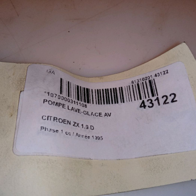 Pompe lave-glace avant occasion CITROEN ZX Phase 1 05-1992->06-1994 1.9 D 643460 4