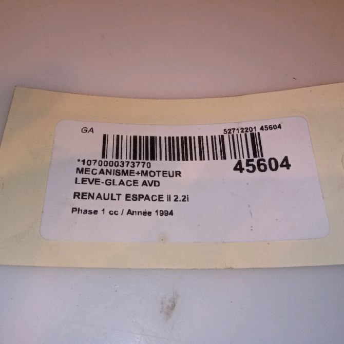 Mecanisme + moteur lève-glace avant droit occasion RENAULT ESPACE II Phase 1 04-1991->02-1995 2.2i 110ch 4