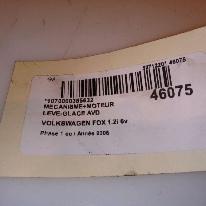 Mecanisme + moteur lève-glace avant droit occasion VOLKSWAGEN FOX Phase 1 06-2005->09-2011 1.2i 6v 55ch 5Z3837462A 4