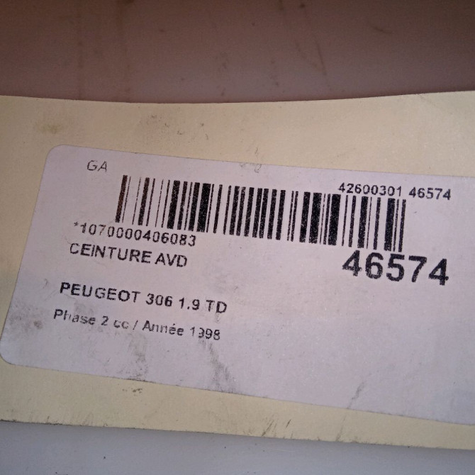 Ceinture avant droite occasion PEUGEOT 306 Phase 2 04-1997->03-2002 1.9 TD 8972H1 4