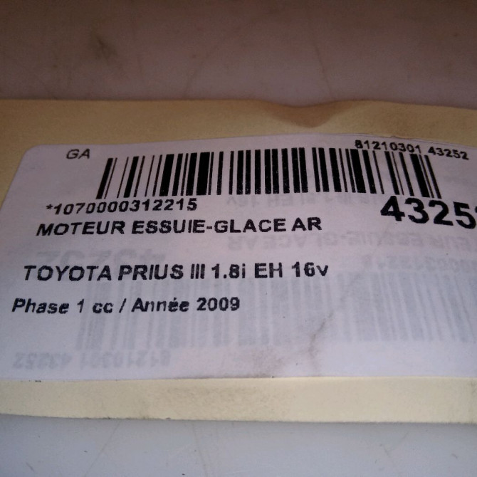Moteur essuie-glace arrière occasion TOYOTA PRIUS III Phase 1 06-2009->02-2012 1.8i EH 16v [HYBRID RECHARGEABLE] 100ch 8513047021 4