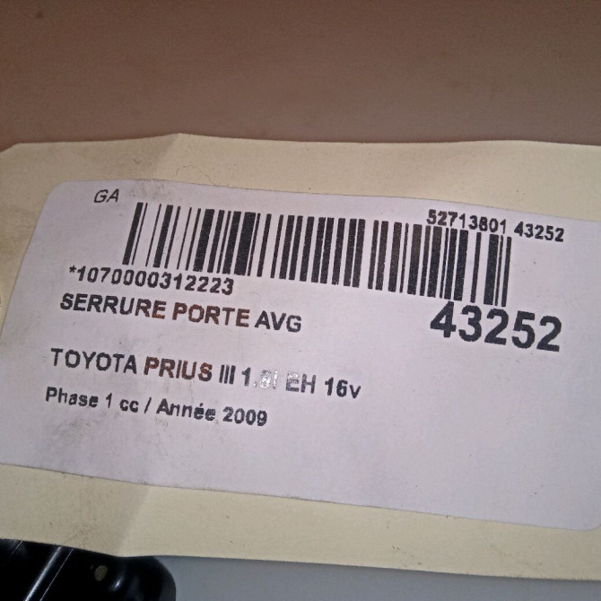 Serrure porte avg occasion TOYOTA PRIUS III Phase 1 06-2009->02-2012 1.8i EH 16v [HYBRID RECHARGEABLE] 100ch 6904052340 4