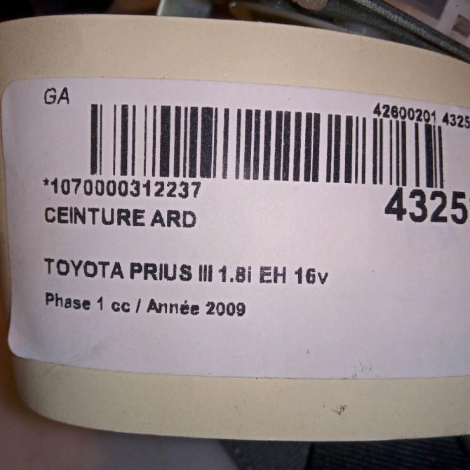Ceinture arrière droite occasion TOYOTA PRIUS III Phase 1 06-2009->02-2012 1.8i EH 16v [HYBRID RECHARGEABLE] 100ch 7336047061B0 4
