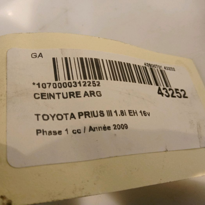 Ceinture arrière gauche occasion TOYOTA PRIUS III Phase 1 06-2009->02-2012 1.8i EH 16v [HYBRID RECHARGEABLE] 100ch 7336047061B0 4