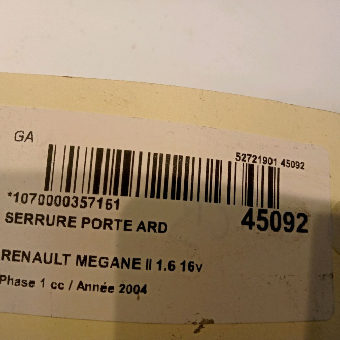 Serrure porte ard occasion RENAULT MEGANE II Phase 1 09-2003->12-2005 1.6 16v 8200028427 5