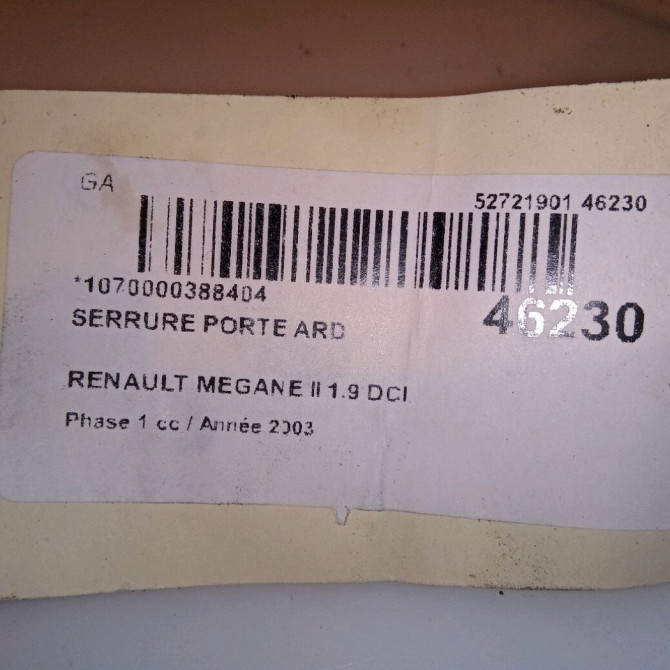 Serrure porte ard occasion RENAULT MEGANE II Phase 1 09-2003->12-2005 1.9 DCI 120ch 8200028427 5