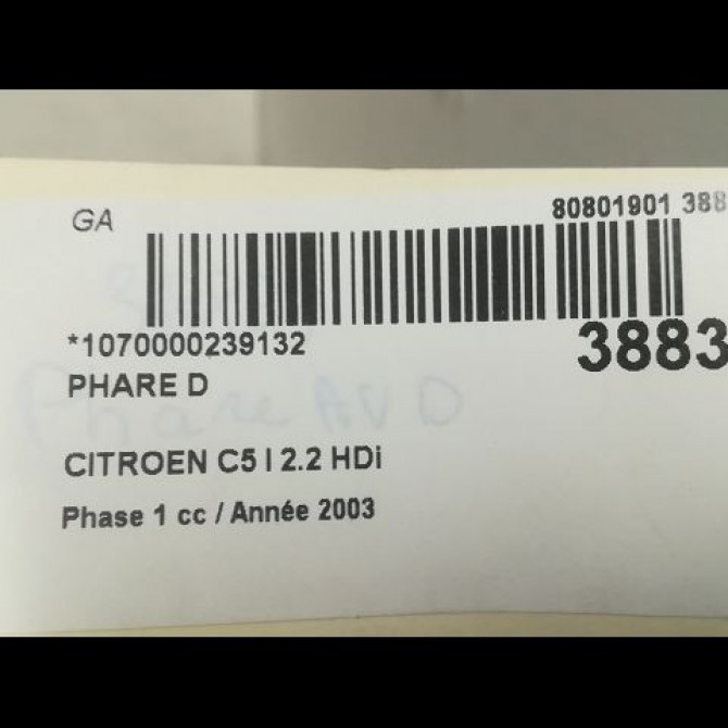 Phare droit occasion CITROEN C5 I Phase 1 03-2001->09-2004 2.2 HDi 6205X4 3