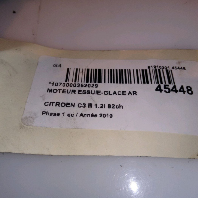 Moteur essuie-glace arrière occasion CITROEN C3 III Phase 1 10-2016->... 1.2i 82ch 9811259980 4
