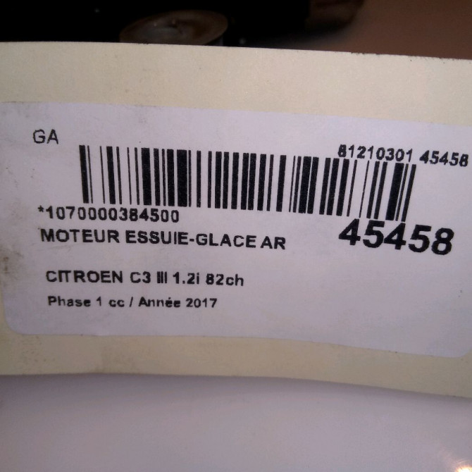 Moteur essuie-glace arrière occasion CITROEN C3 III Phase 1 10-2016->... 1.2i 82ch 9811259980 4