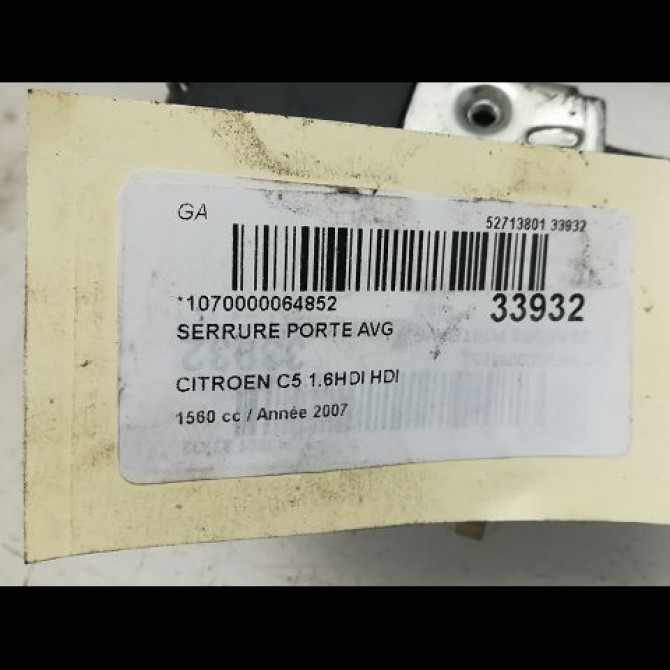 Serrure porte avg occasion CITROEN C5 I Phase 2 09-2004->06-2008 1.6 HDi 110ch 9135J1 5