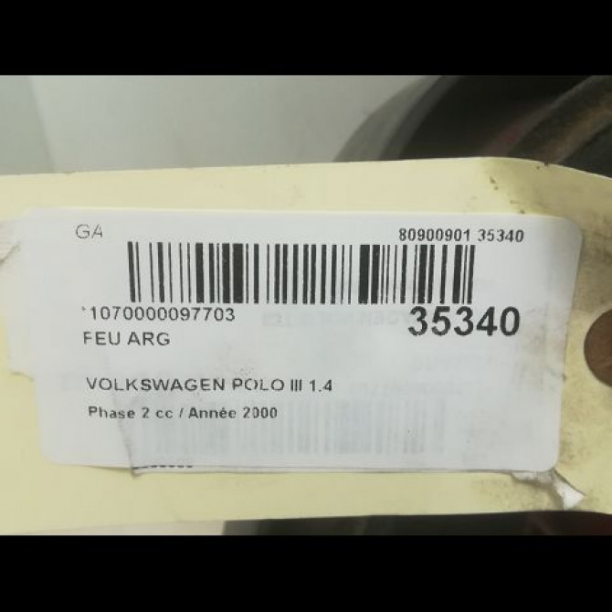 Feu arrière gauche occasion VOLKSWAGEN POLO III Phase 2 11-1999->12-2001 1.4 TDI 75ch 6N0945095H 3