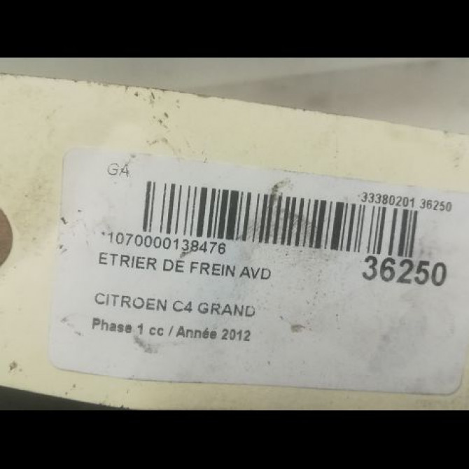 Etrier de frein avant droit occasion CITROEN C4 GRAND PICASSO I Phase 1 10-2006->09-2013 1.6 HDI 110ch 4400V8 3