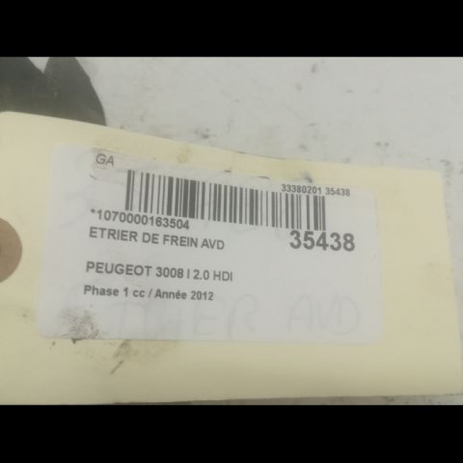 Etrier de frein avant droit occasion PEUGEOT 3008 I Phase 1 04-2009->12-2013 2.0 HDI 163ch 4400V8 3