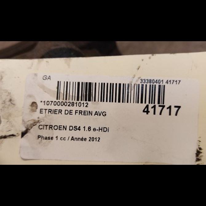 Etrier de frein avant gauche occasion CITROEN DS4 Phase 1 01-2011->03-2016 1.6 e-HDi 110ch 4400V7 3