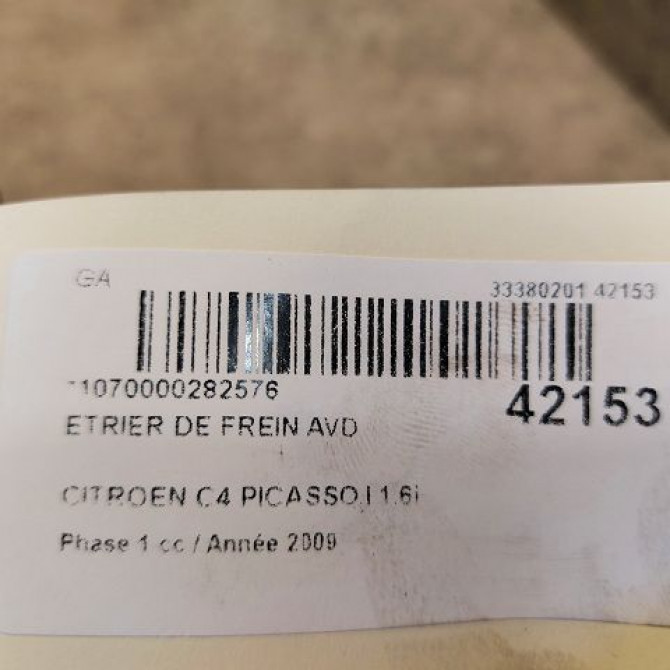 Etrier de frein avant droit occasion CITROEN C4 PICASSO I Phase 1 01-2007->10-2013 1.6i 16v 150ch 4400V8 3
