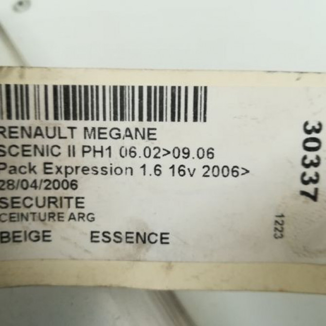 Ceinture arrière gauche occasion RENAULT SCENIC II Phase 1 03-2004->09-2006 1.6i 16v 8200309237 6