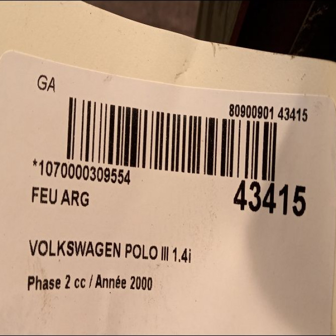 Feu arrière gauche occasion VOLKSWAGEN POLO III Phase 2 11-1999->12-2001 1.4i 75ch 6N0945095H 3