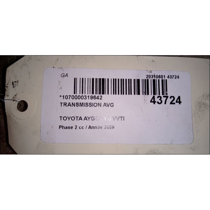 Transmission avant gauche occasion TOYOTA AYGO I Phase 2 01-2009->06-2012 1.0 VVTI 434200H010 2