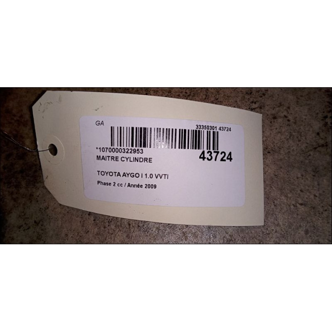 Maitre cylindre occasion TOYOTA AYGO I Phase 2 01-2009->06-2012 1.0 VVTI 4702509030 4