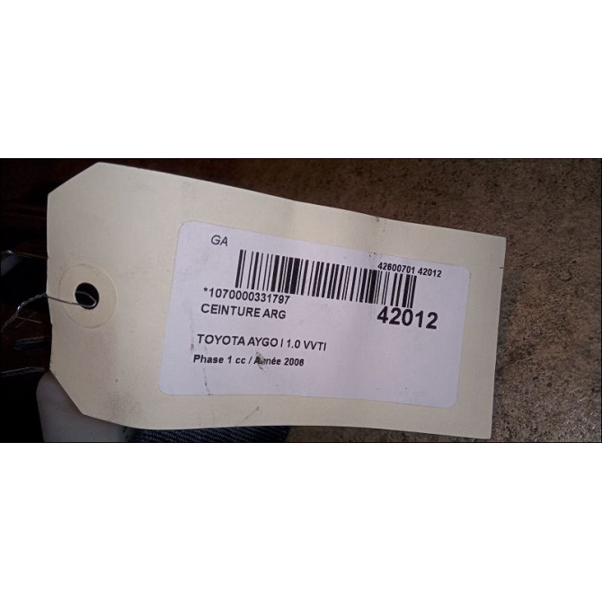 Ceinture arrière gauche occasion TOYOTA AYGO I Phase 1 06-2005->11-2009 1.0 VVTI 733700H010C3 2