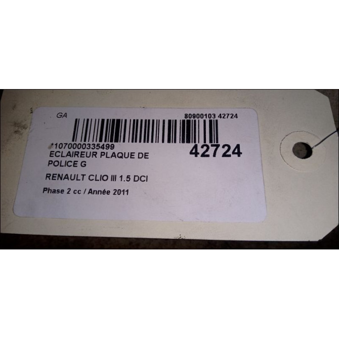 Eclaireur plaque de police g occasion RENAULT CLIO III Phase 2 03-2009->12-2014 1.5 DCI 75ch 8200480127 3