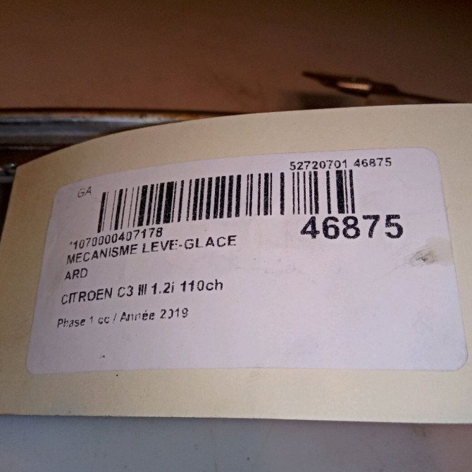 Mecanisme leve-glace arrière droit occasion CITROEN C3 III Phase 1 10-2016->... 1.2i 110ch 9815998280 4