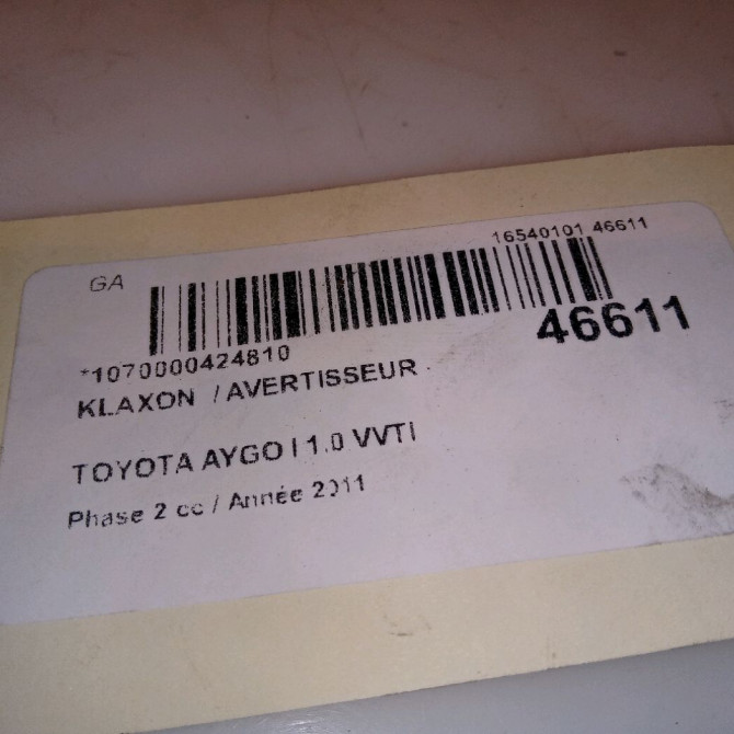 Klaxon  / avertisseur occasion TOYOTA AYGO I Phase 2 01-2009->06-2012 1.0 VVTI 865200H020 4