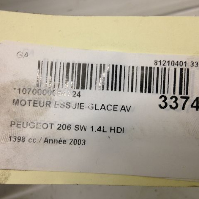 Moteur essuie-glace avant occasion PEUGEOT 206 Phase 1 09-1998->03-2009 1.4 HDI 70ch 6405N5 3