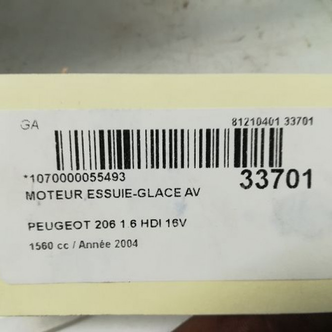 Moteur essuie-glace avant occasion PEUGEOT 206 Phase 1 09-1998->03-2009 1.6 HDI 16v 6405N5 6