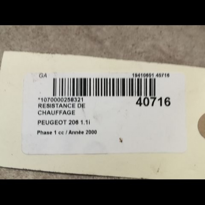 Resistance de chauffage occasion PEUGEOT 206 Phase 1 09-1998->03-2009 1.1i 6450EN 3