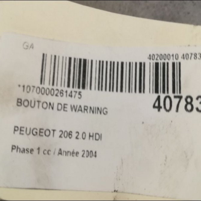 Bouton de warning occasion PEUGEOT 206 Phase 1 09-1998->03-2009 2.0 HDI 6554L1 2