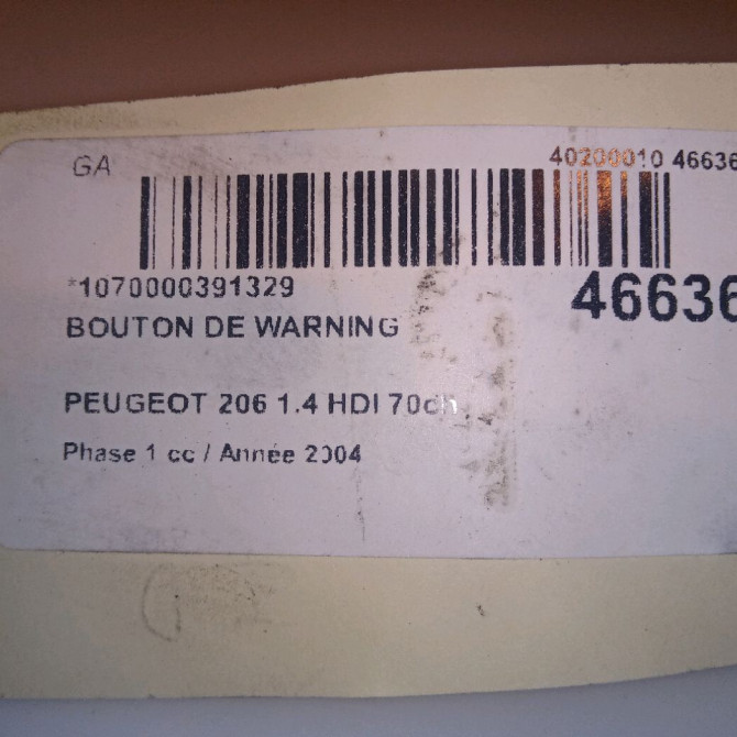 Bouton de warning occasion PEUGEOT 206 Phase 1 09-1998->03-2009 1.4 HDI 70ch 6554L1 4
