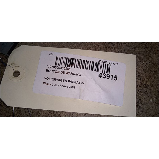 Bouton de warning occasion VOLKSWAGEN PASSAT IV Phase 2 10-2000->03-2005 1.9 TDI 130ch 3B0953235D01C 3