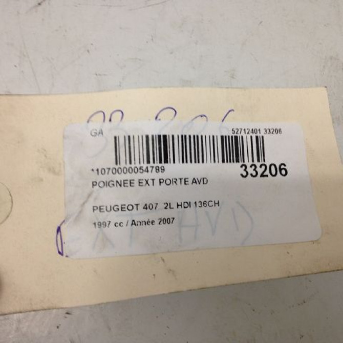 Poignee ext porte avd occasion PEUGEOT 407 Phase 1 04-2004->07-2008 1.6 HDI 16v 9101ER 3