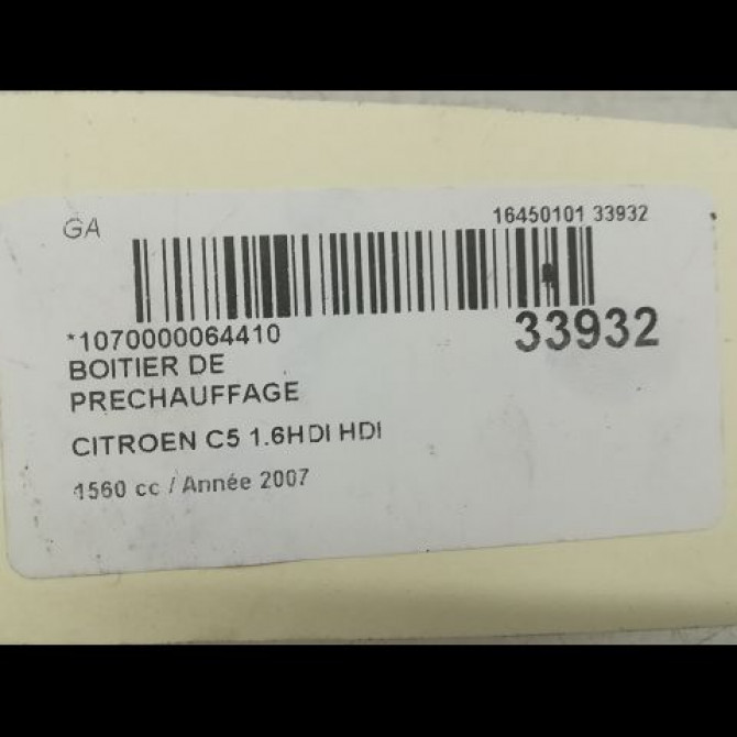Boitier de préchauffage occasion CITROEN C5 I Phase 2 09-2004->06-2008 1.6 HDi 110ch 598140 5