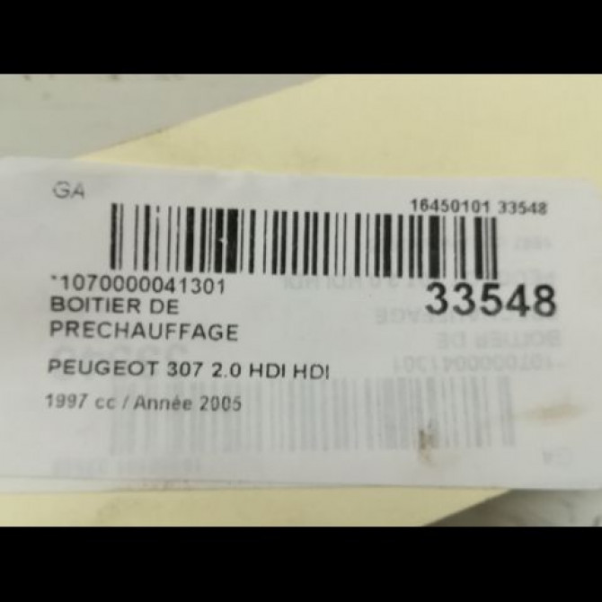 Boitier de préchauffage occasion PEUGEOT 307 Phase 1 04-2001->06-2005 1.4 HDI 8v 70ch 598140 5